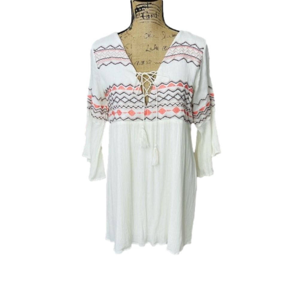 Umgee Boho Swing Style Embroidered Aztec Style Lined Dress